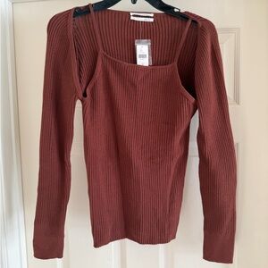 NWT Anthropologie Ribbed Brown Top